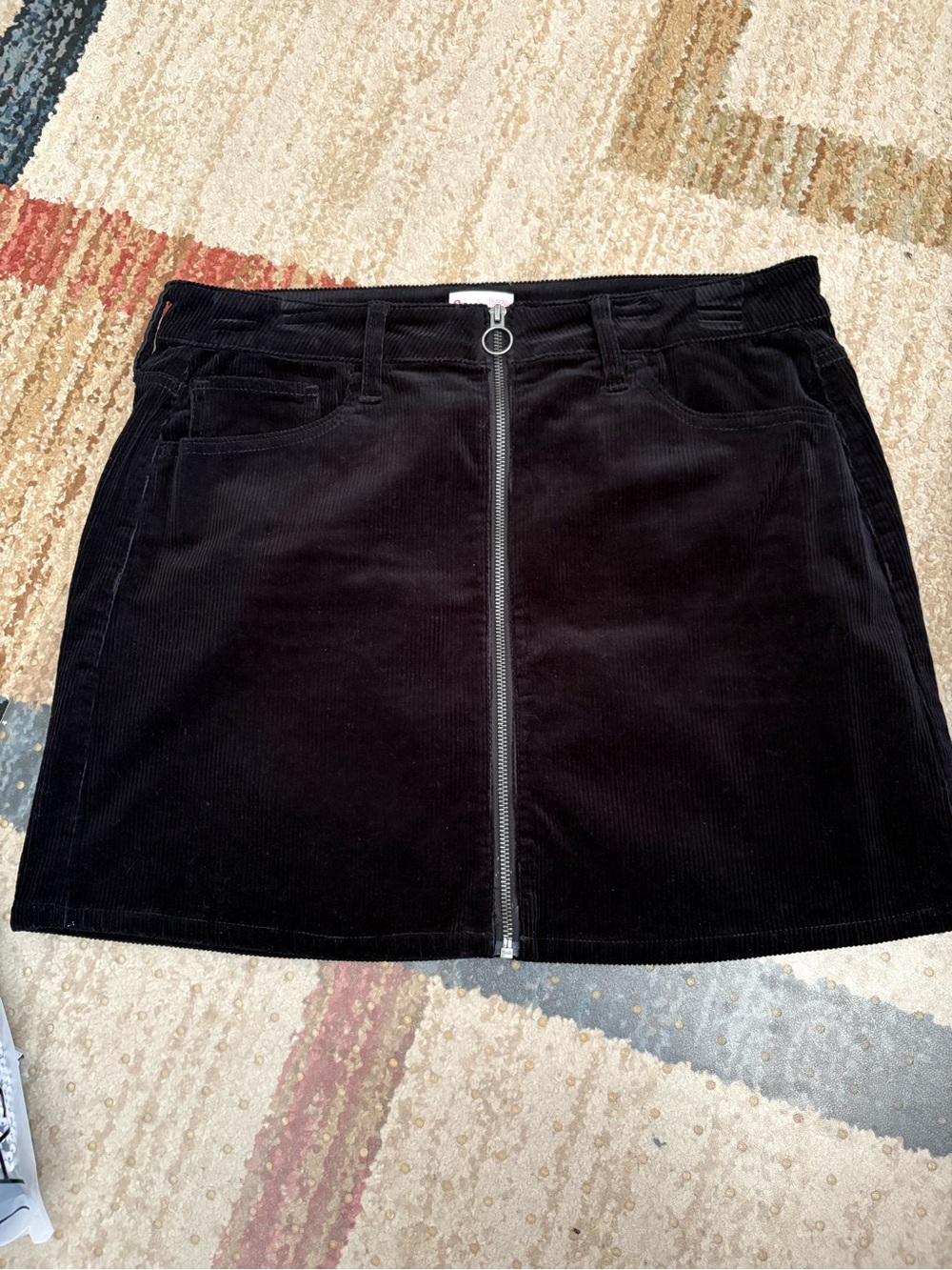 SO Black Corduroy Front-Zip Mini Skirt